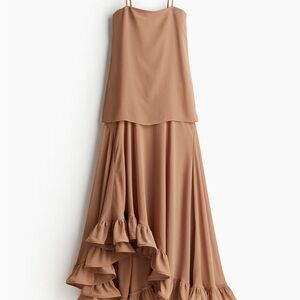 Elegant Tan Ruffle Dress